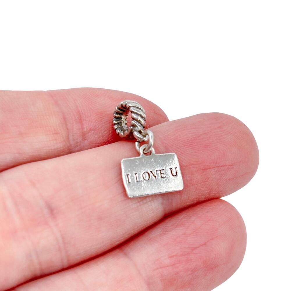 Vintage Sterling Silver 925 I Love U Envelope Slide Charm